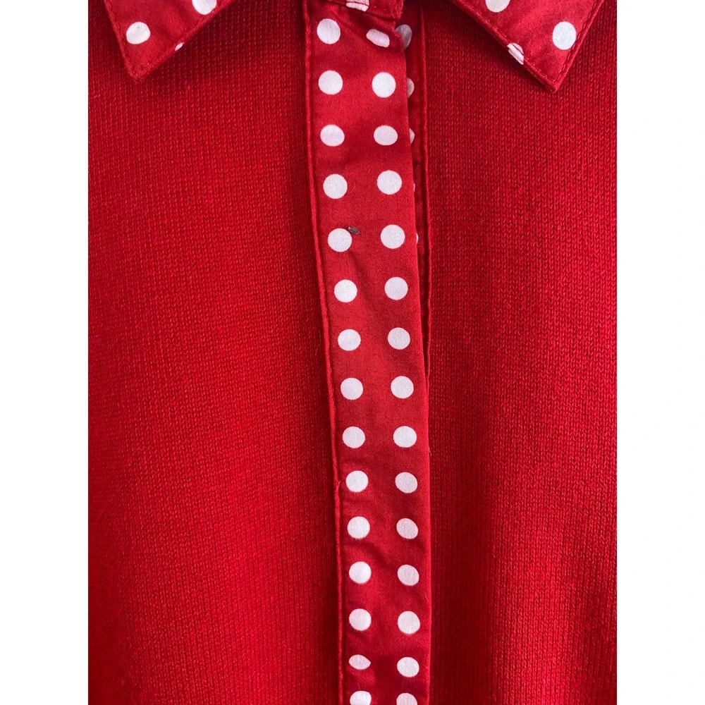 Jones NY Signature Snap Front Red Polka Dot Knit Cardigan Top Size S - Picture 4 of 9